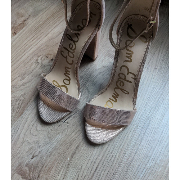 Sam Edelman Yaro Ankle Strap Heeled Sandals Blush Gold - Picture 8 of 12